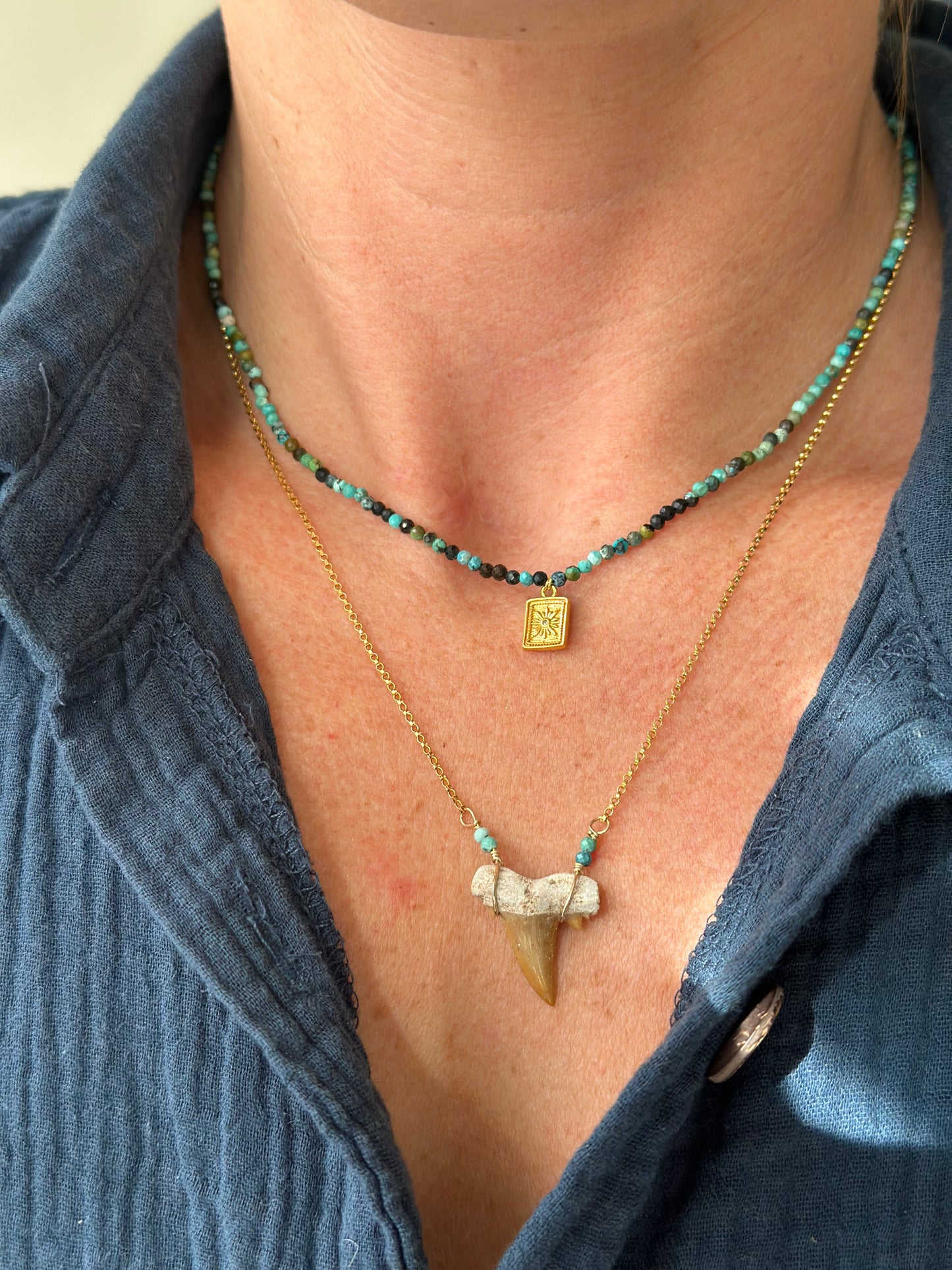 Shark tooth fossil necklace